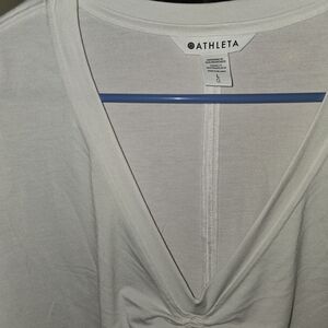 Athleta White V-Neck Work Out Cinched Top